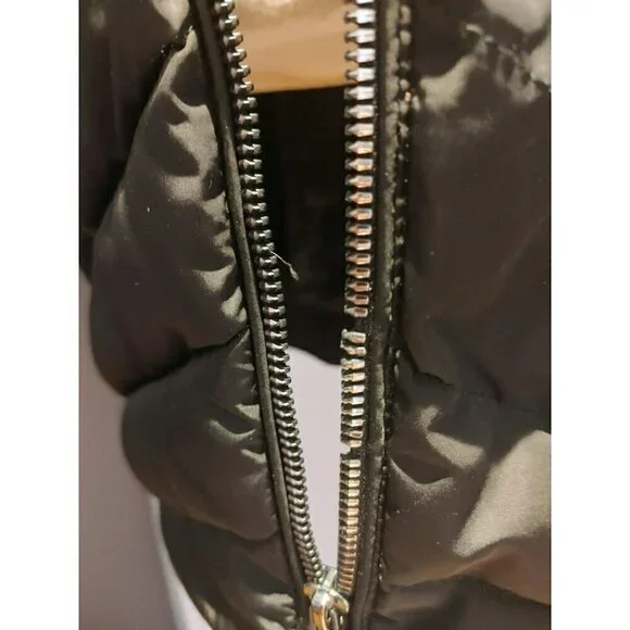 DKNY Black Quilted Puffer Coat Removable Faux Fur Hood Size Small - Picture 7 of 8
